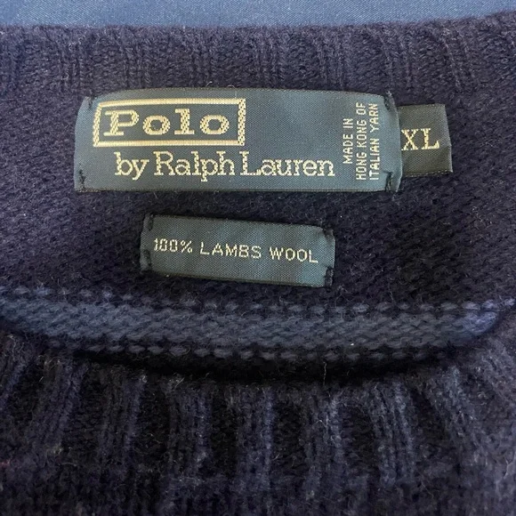 Polo Ralph Lauren Sweater Navy Striped Lambswool Sz XL Colorful Preppy Vintage - Picture 2 of 6